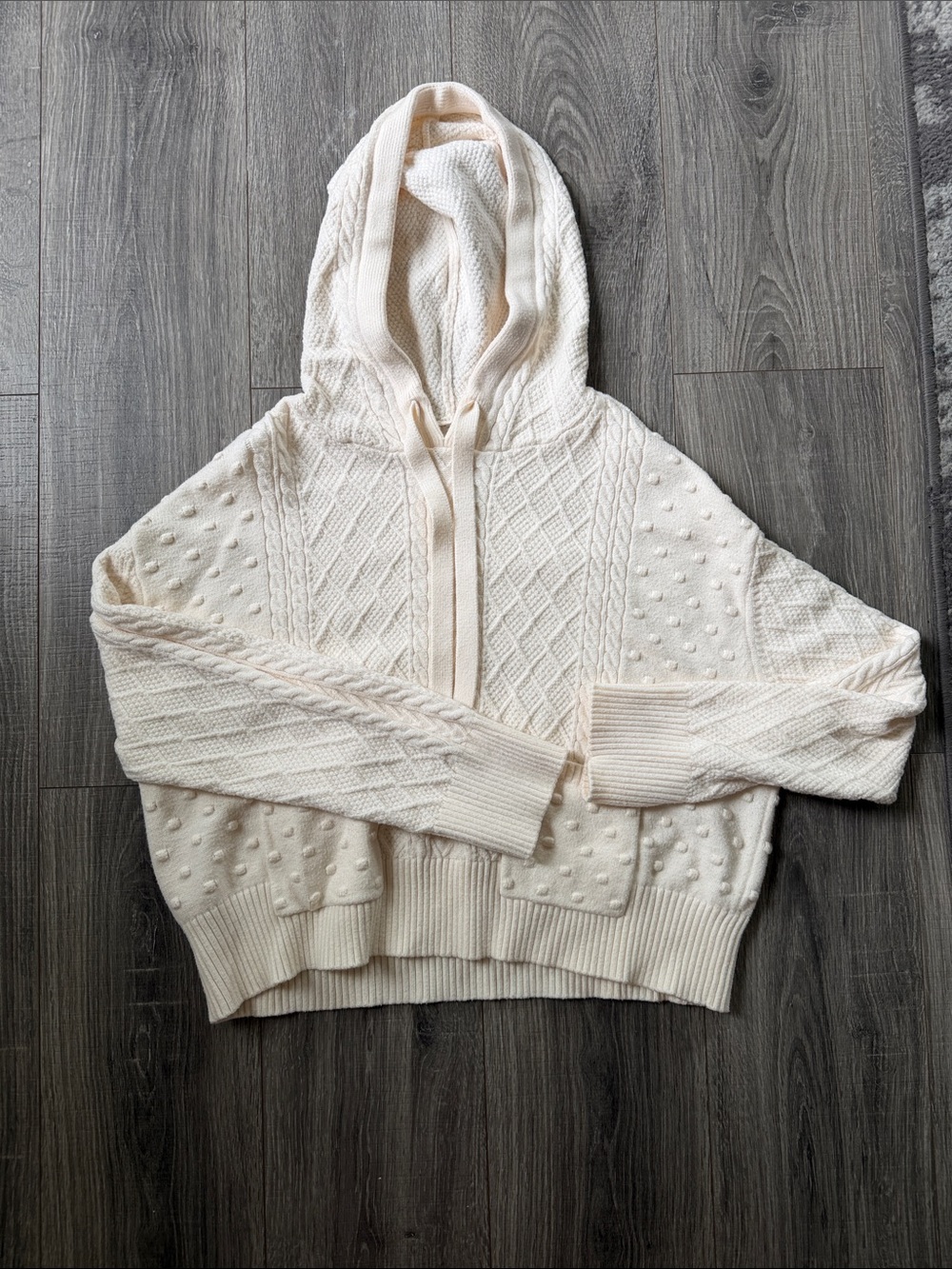 Lou & Grey Cream Hooded Cable & Bobble Knit Sweater
